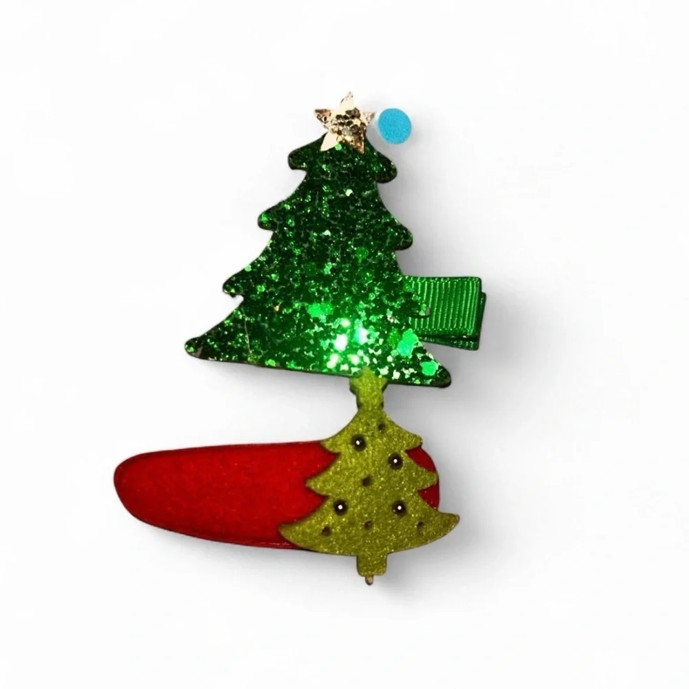 Festive Green and Red Christmas Tree Hair Clip
